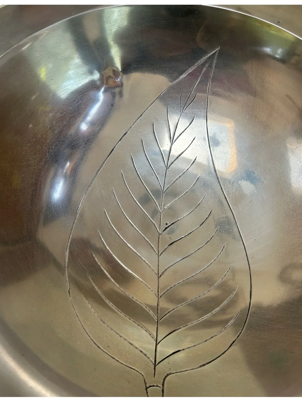 Polished Silver toned Leaf-Engraved Serving Bowl, originally $30+ from Pier One.